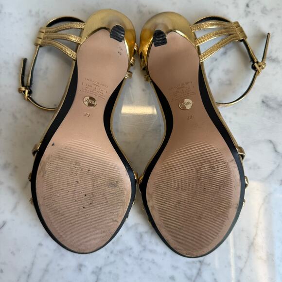 Zara Metallic Gold Strappy Heels Glam Night Out Size 39 4.5" Heel - Picture 7 of 14